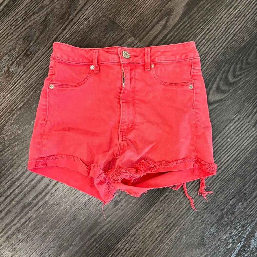 American eagle Women's size 4 denim distressed Coral cutoff festival Shorts
